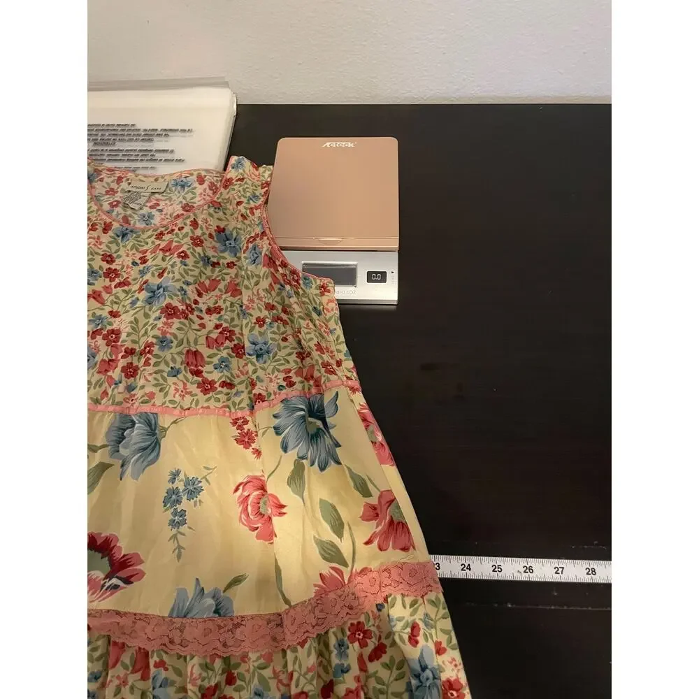 Studio Ease Dress Womens 14 Yellow Floral Tiered Maxi Boho Cottagecore Y2K - Picture 6 of 8